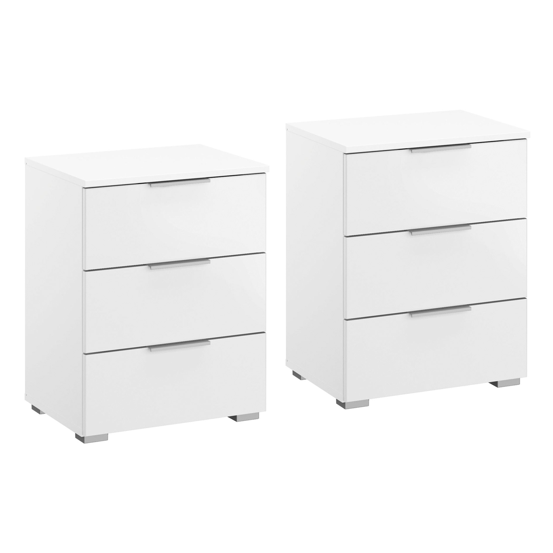 2er-Set-Nachttisch - alpinweiß - 3 Schubkästen - 47 cm