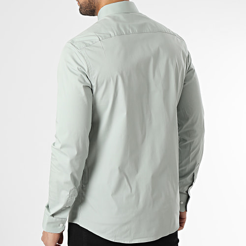 Chemise Manches Longues Stretch Poplin 0856 Vert Kaki Clair