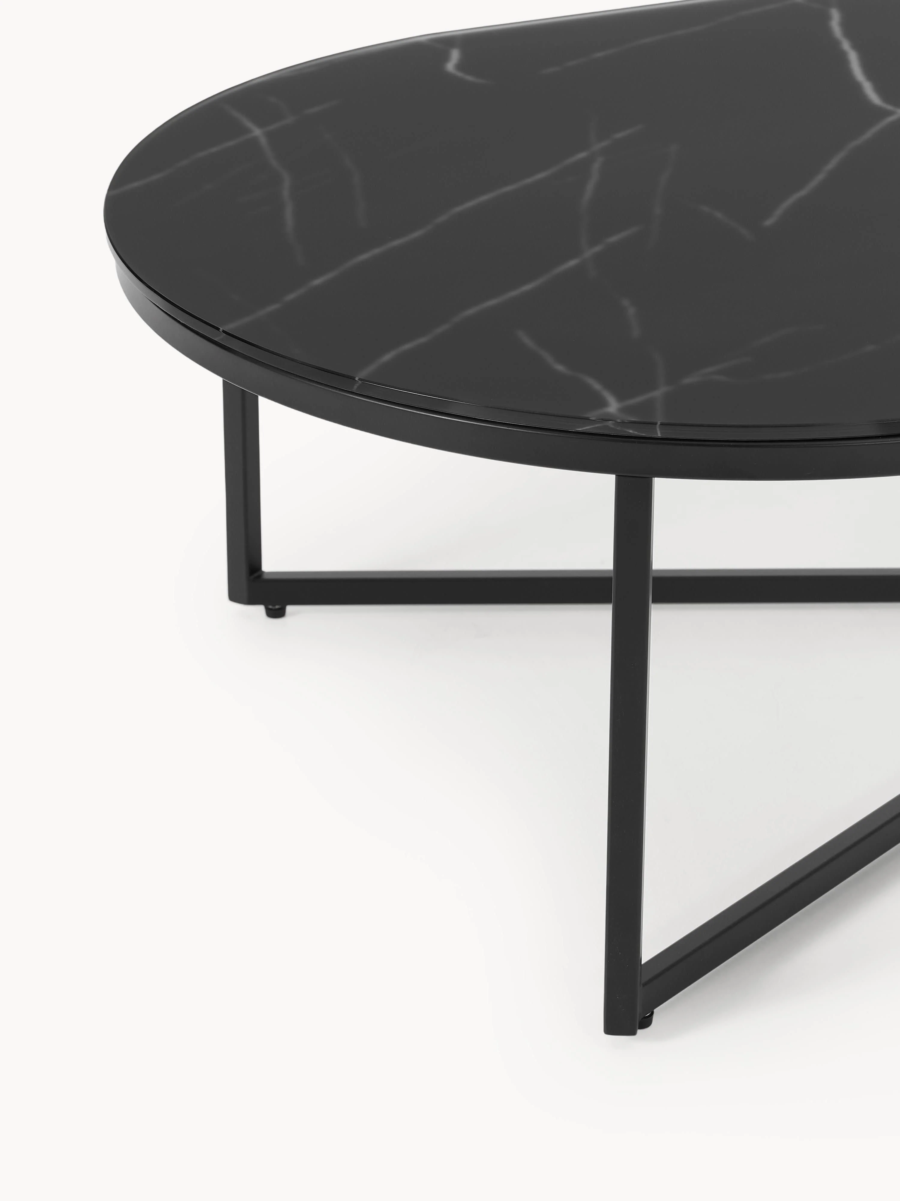 Ovale salontafel Antigua met glazen tafelblad in marmerlook