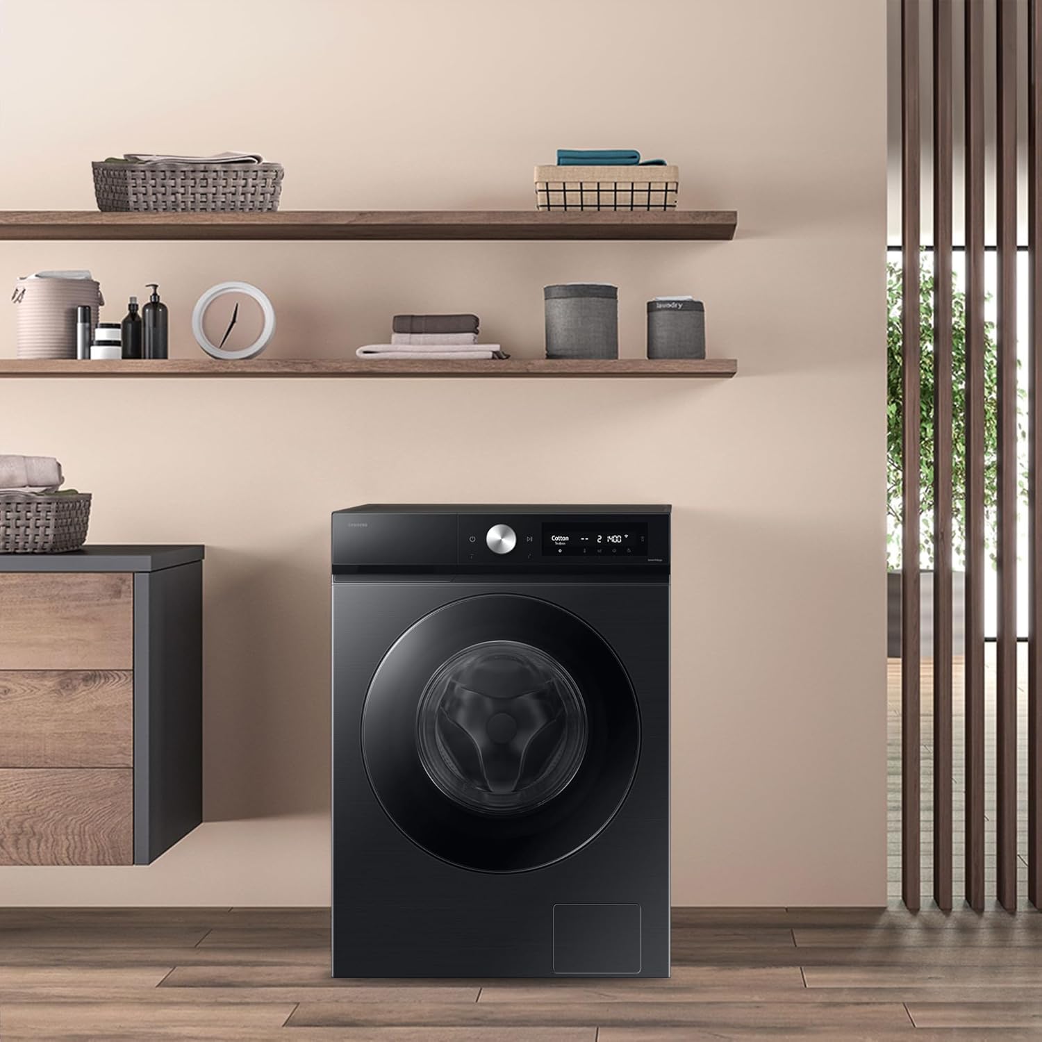 Samsung WD9EDB7B85GBU2 Bespoke AI Waschtrockner, 9+6 kg, EEK: D/A (-10%), Waschmaschine und Trockner in einem, QuickDrive, AI Ecobubble, AI Wash, SuperSpeed 39 Min. Waschprogramm, Schwarz