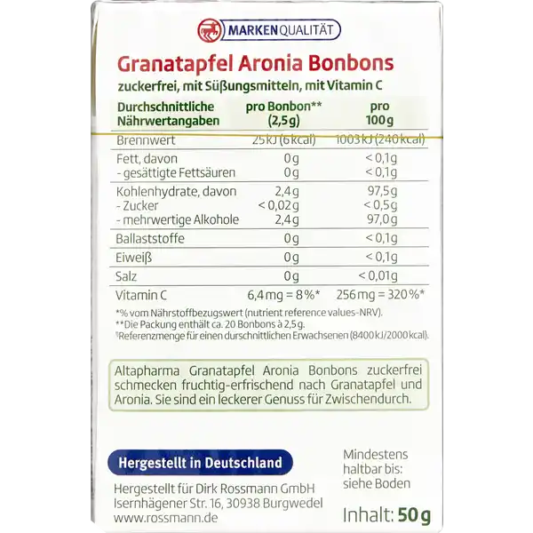 ALTAPHARMA GRANATAPFEL-ARONIA BONBONs