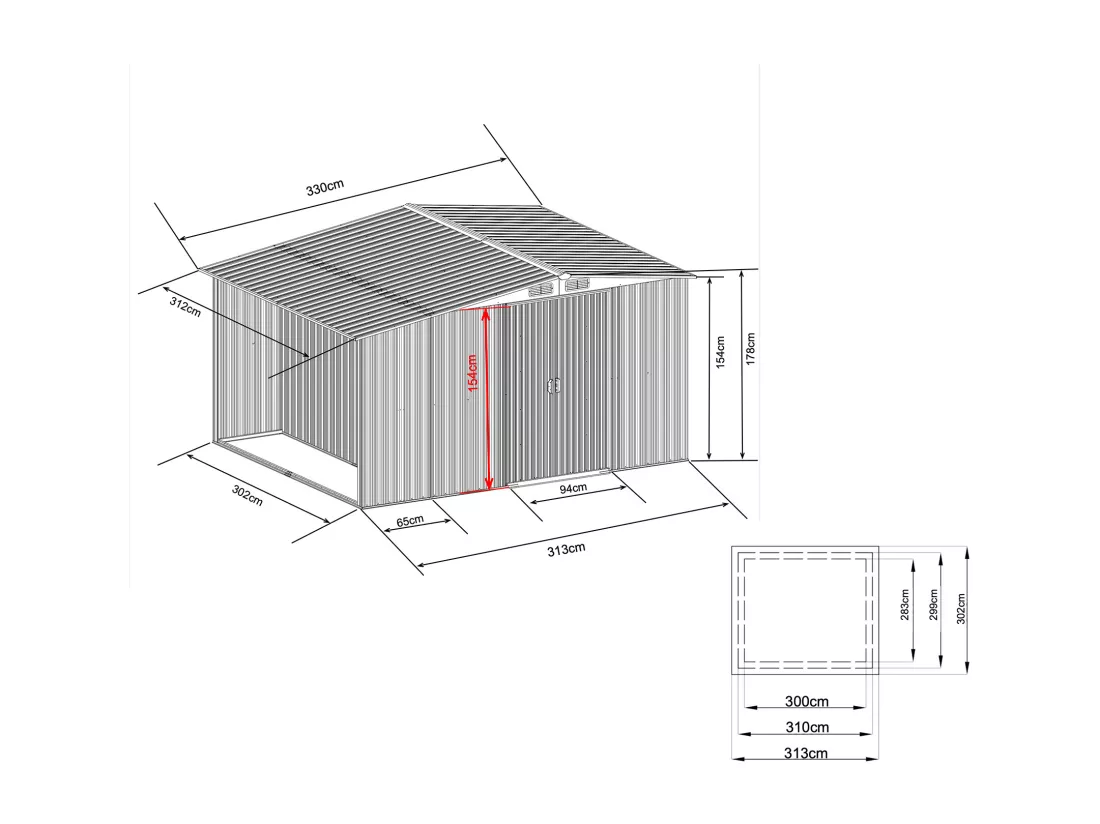 Abri de jardin métal avec abri bûche en acier galvanisé gris 10,29 m² - LERY