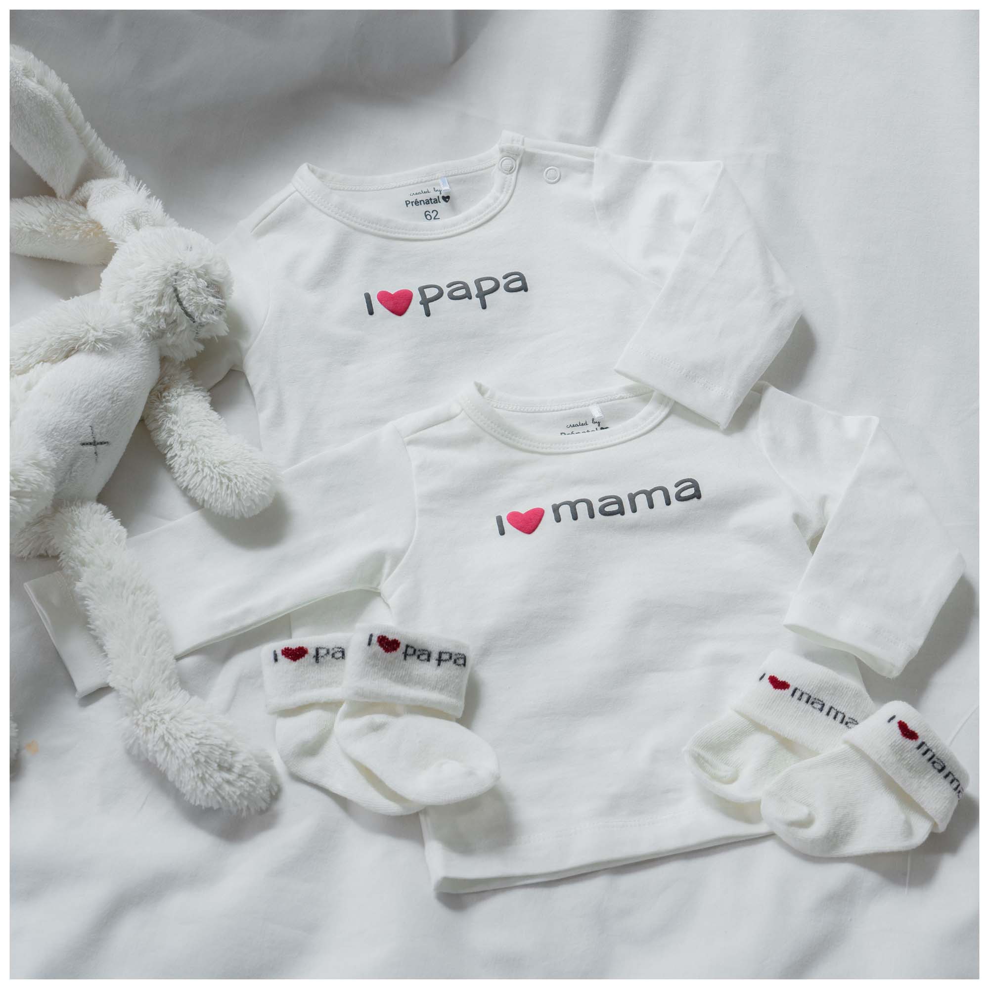 Prénatal newborn sokken papa en mama 3 paar   wit