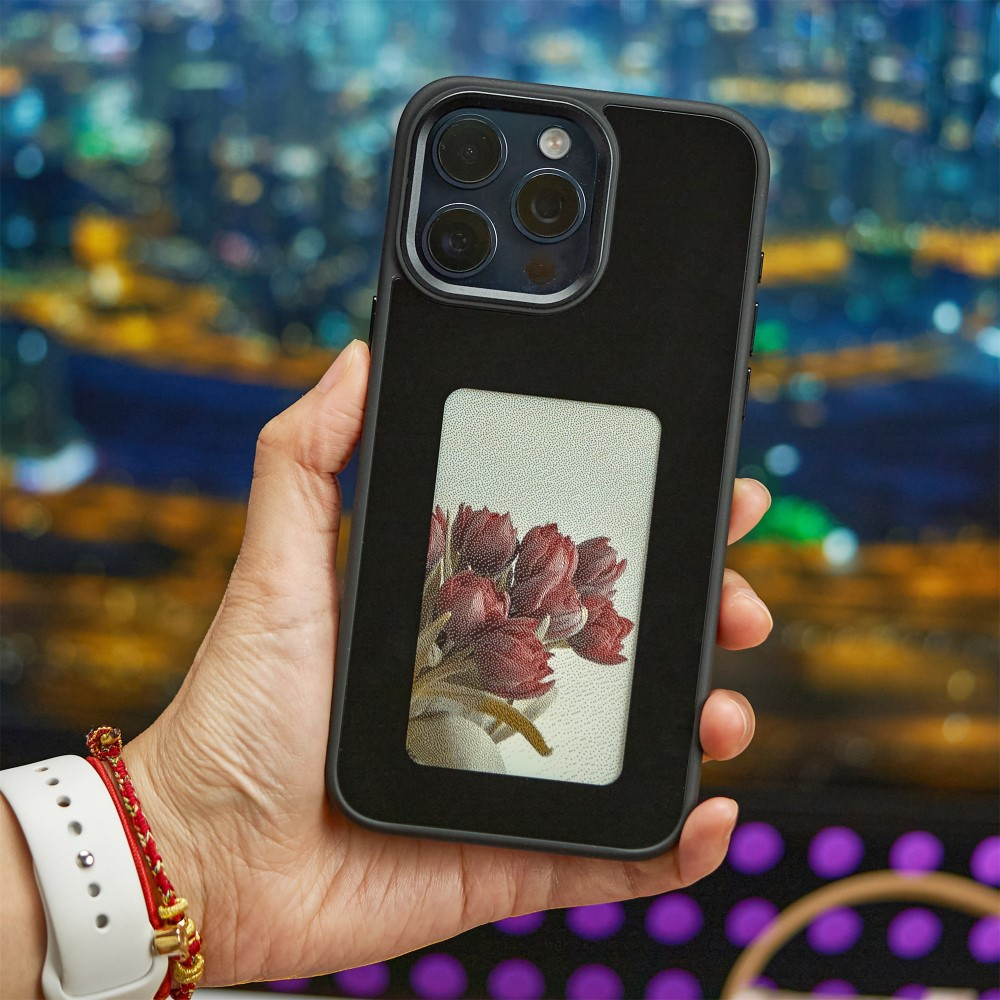 iPhone 13 Pro Hybrid Hülle TPU Bumper mit Acryl Rückseite   DIY E-Ink Display mit NFC Technologie - Schwarz