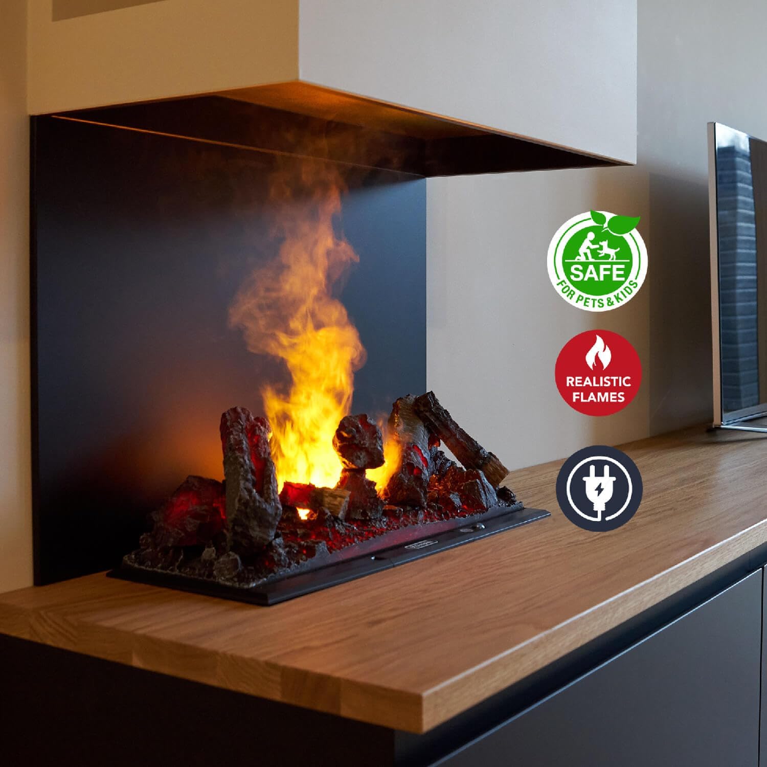 Xaralyn - Wasserdampfkamin Cassette 600 - Einbaukamin mit Wasserdampf - einstellbare Flammenhöhe - Fernbedienung