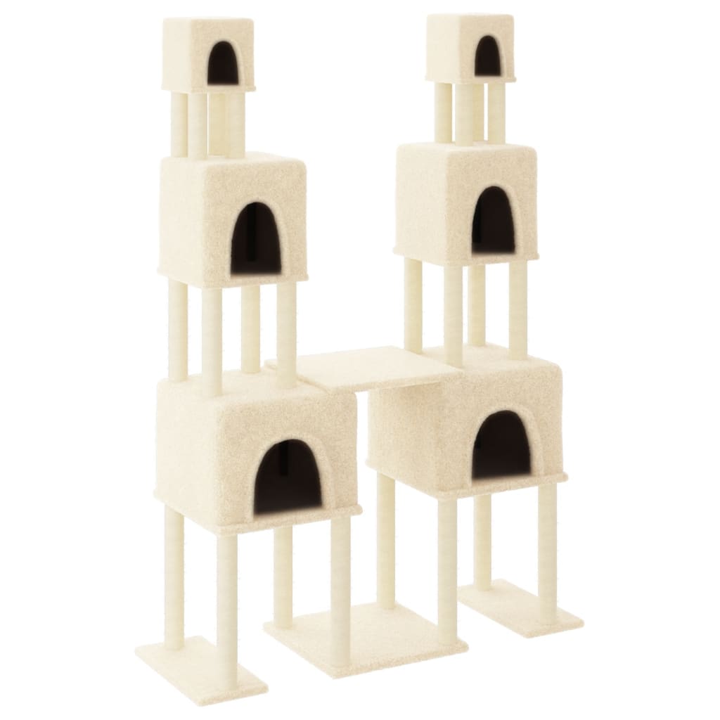 Arranhador para gatos vidaXL com postes de sisal, cor creme, 199 cm