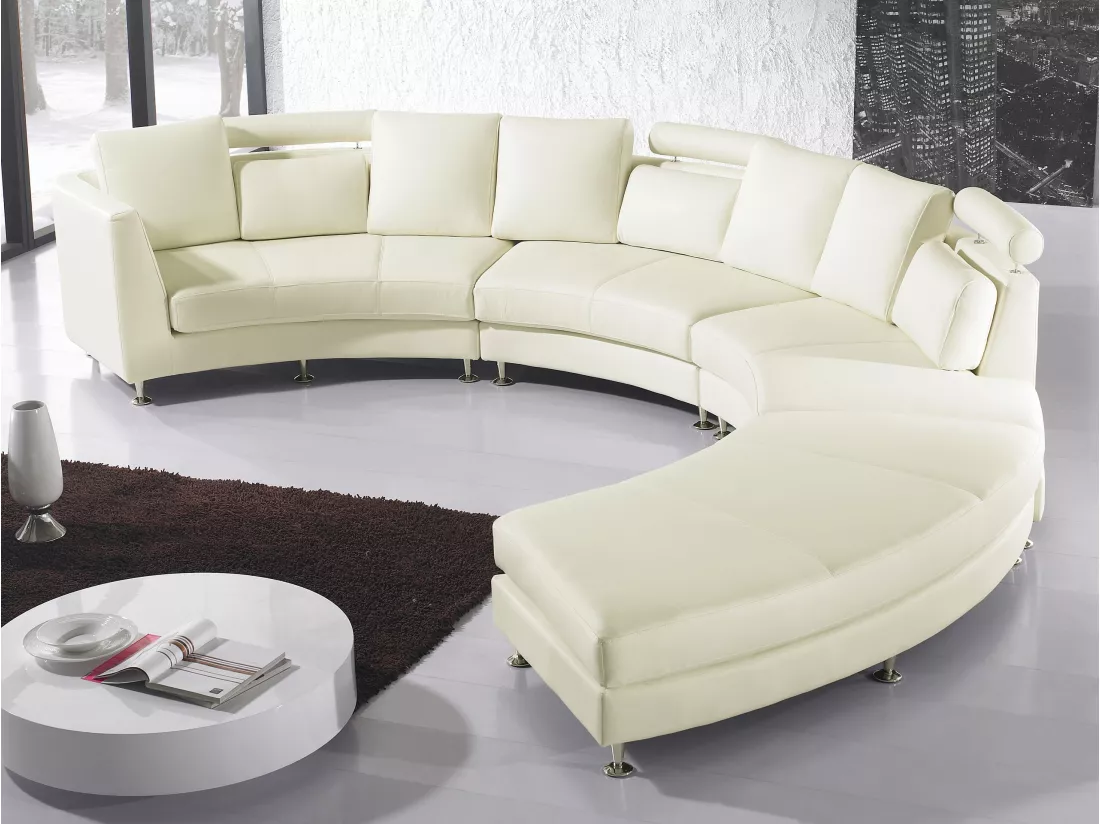 Canapé circulaire modulable en cuir vrai et PU beige crème ROTUNDE