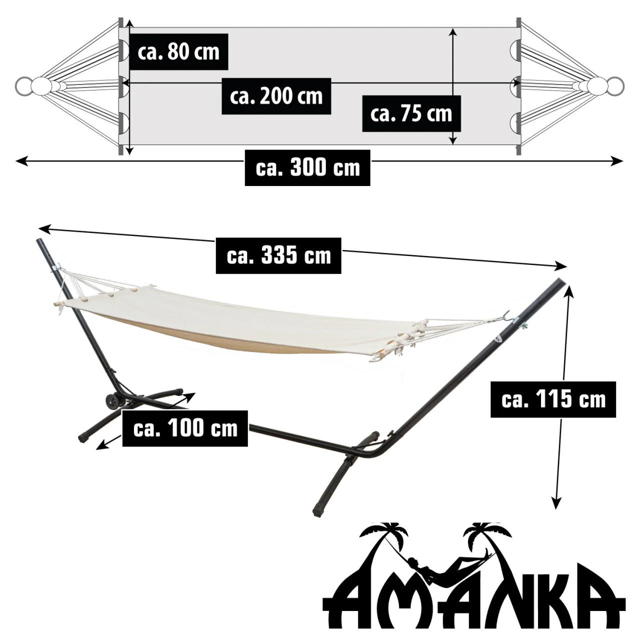 Outdoor Hängematte mit Gestell auf Rollen 335x100 Hängemattengestell Verstellbar