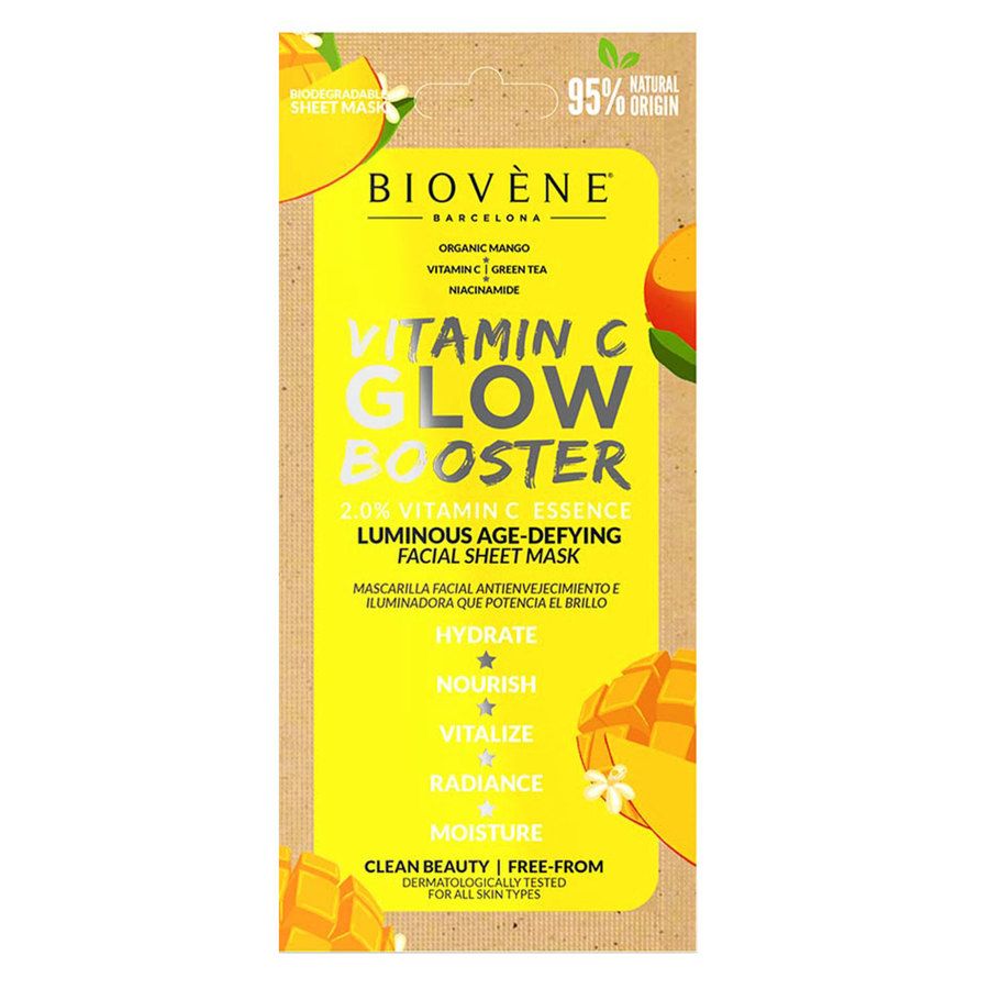 Biovène Vitamin C Glow Booster Age-Defying Organic Mango Biodegradable Sheet Mask 20ml