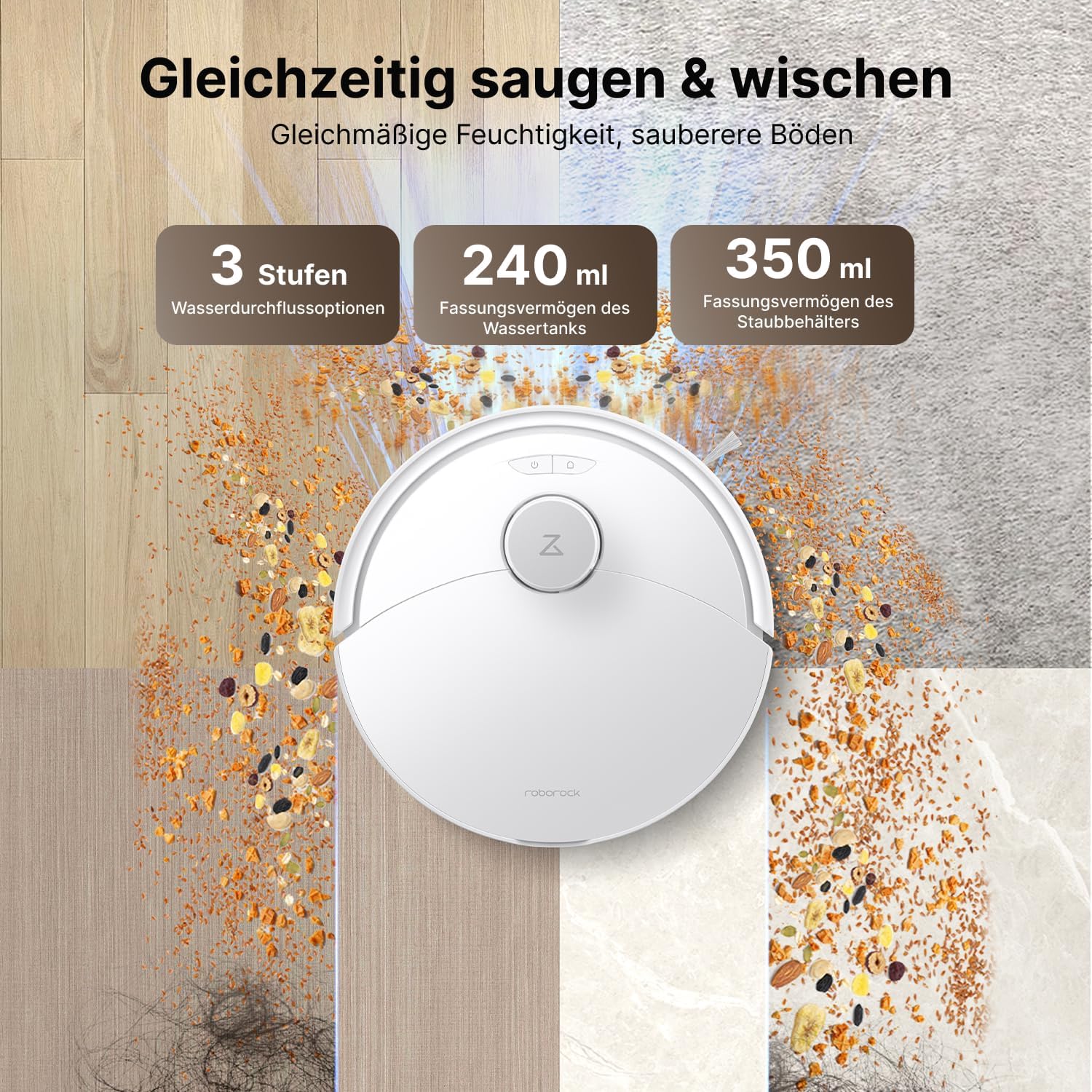 roborock Q10 X5+ Saugroboter mit Wischfunktion, Auto-Entleerungsstation für 7 Wochen,10000 Pa Saugkraft, Dual Anti-Tangle System, intelligente Hindernisvermeidung, PreciSense-LiDAR Navigation, Weiß