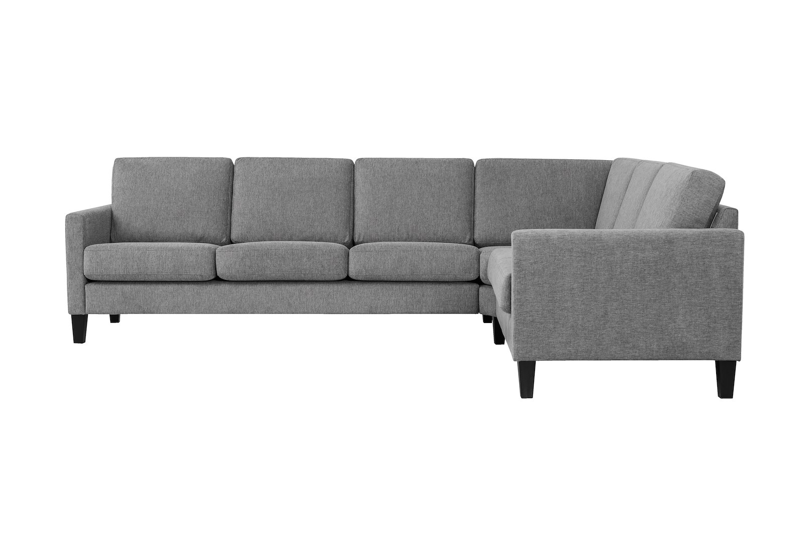 Hedda hjørnesofa 32 Tekstil Brego 3 Grey med sorte ben (nr. 6) og 9cm arm (C).