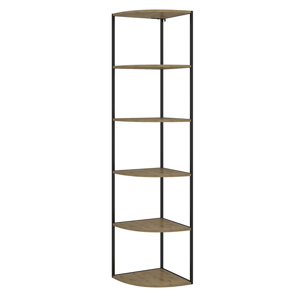Vicco Eckregal Fyrk, 40 x 180 cm, Eiche Schwarz, 5 Ebenen, Wandregal, Industrial