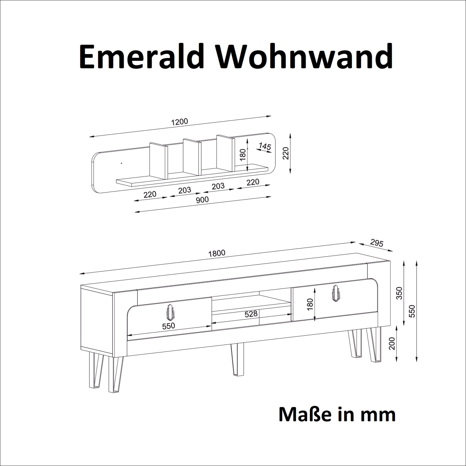 2-teilige Wohnwand - braun-dunkelgrau - 180 cm