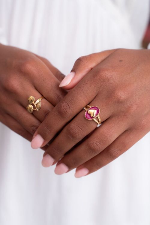 Art paarse statement ring met hart