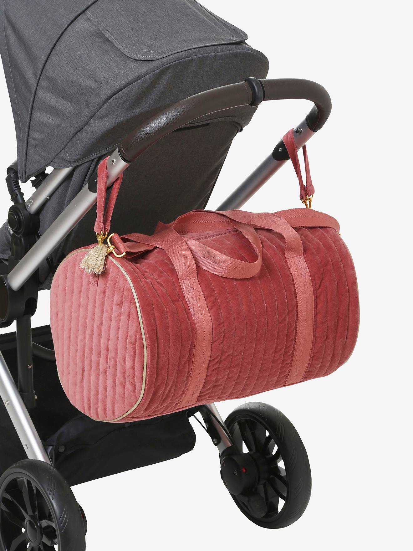 Bolsa de maternidade Baby Roll em veludo castanho liso médio
