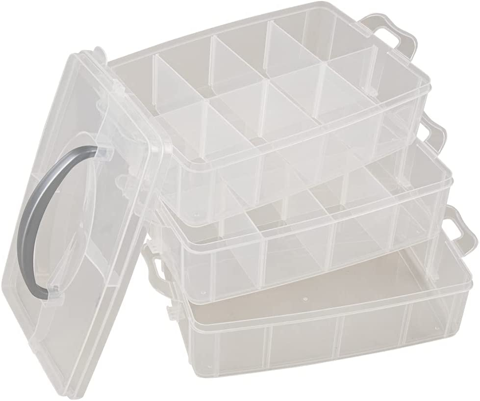 30-fach Stapelbare Bastel Sortier Box Kleinteile Organizer Aufbewahrungs Kasten mit Tragegriff / 3 Ebenen