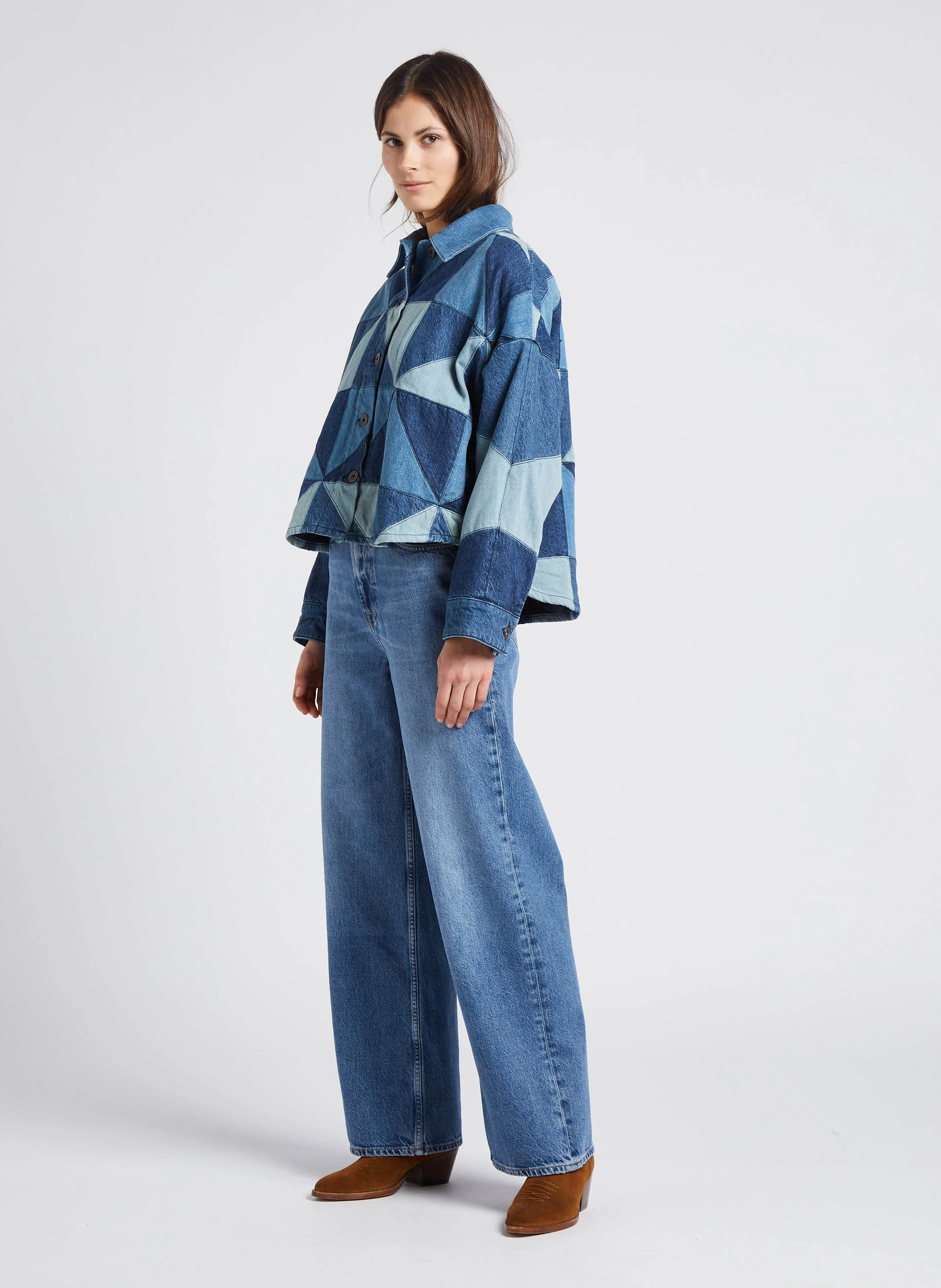 REBECCA - Jean ample droit taille haute en coton bio| Bleu