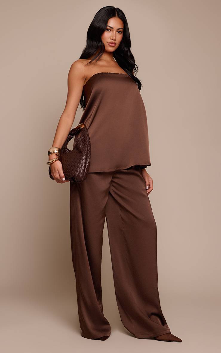 Chocolat Top Bandeau Long Fluide En Satin