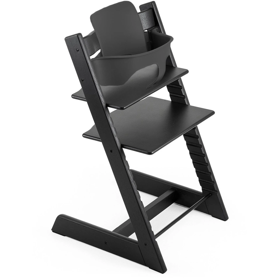 STOKKE® Tripp Trapp® Hochstuhl Oak schwarz + gratis Baby Set schwarz