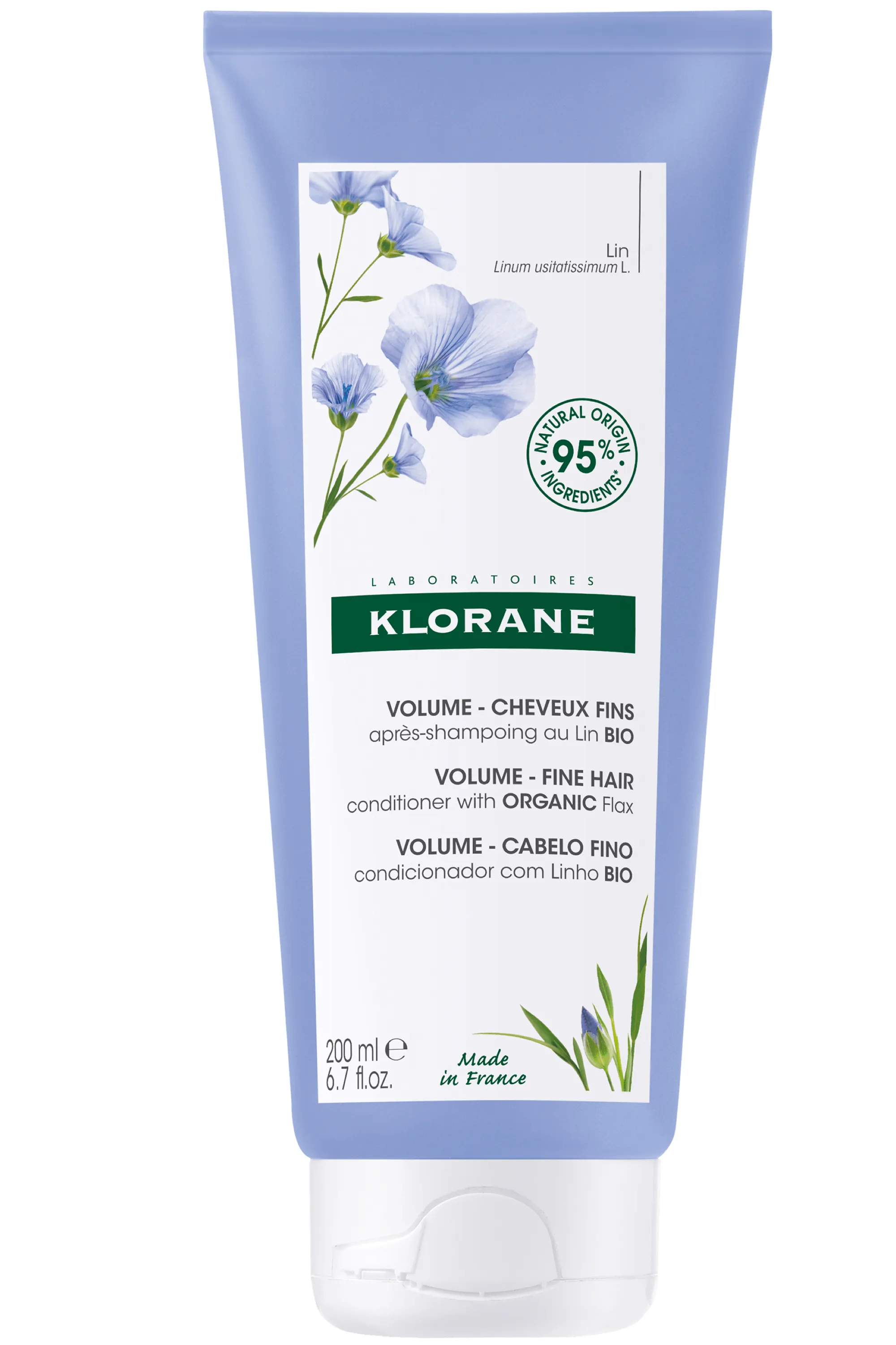 Klorane Baume après-shampoing au Lin bio pour cheveux fins-200 ml