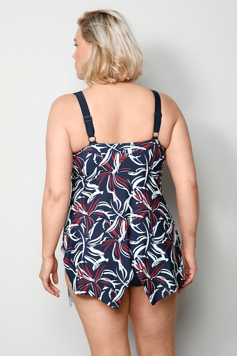 Tankini, Zweiteiler, uni Büste, gemustertes Unterteil, Zipfelsaum