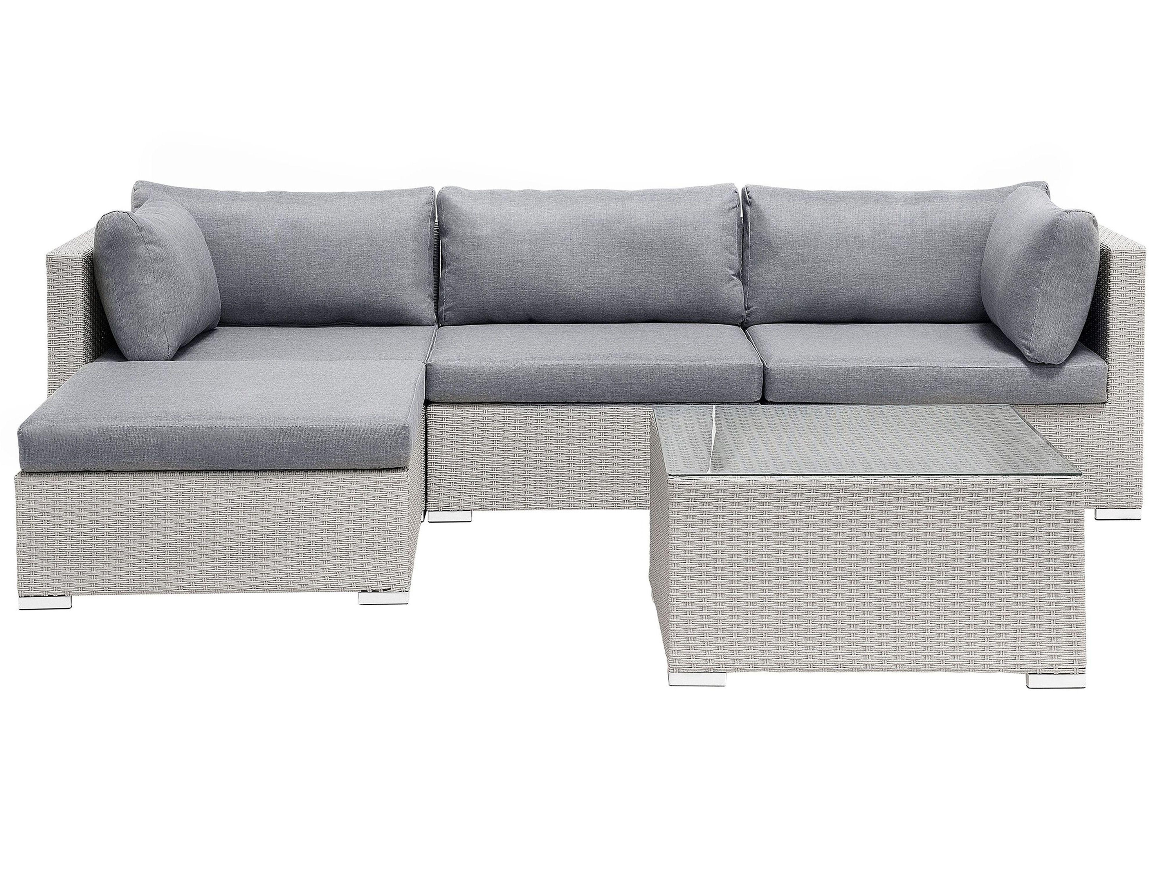 Tuin hoekloungeset met tafel 4-zits SANO II linkszijdig modulair PE rotan Lichtgrijs