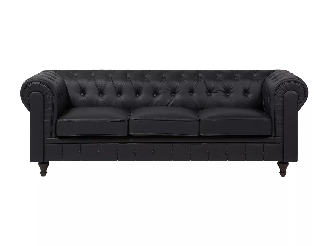 Canapé d'Angle à droite en Cuir PU Noir Housse Amovible Assise Large Chesterfield