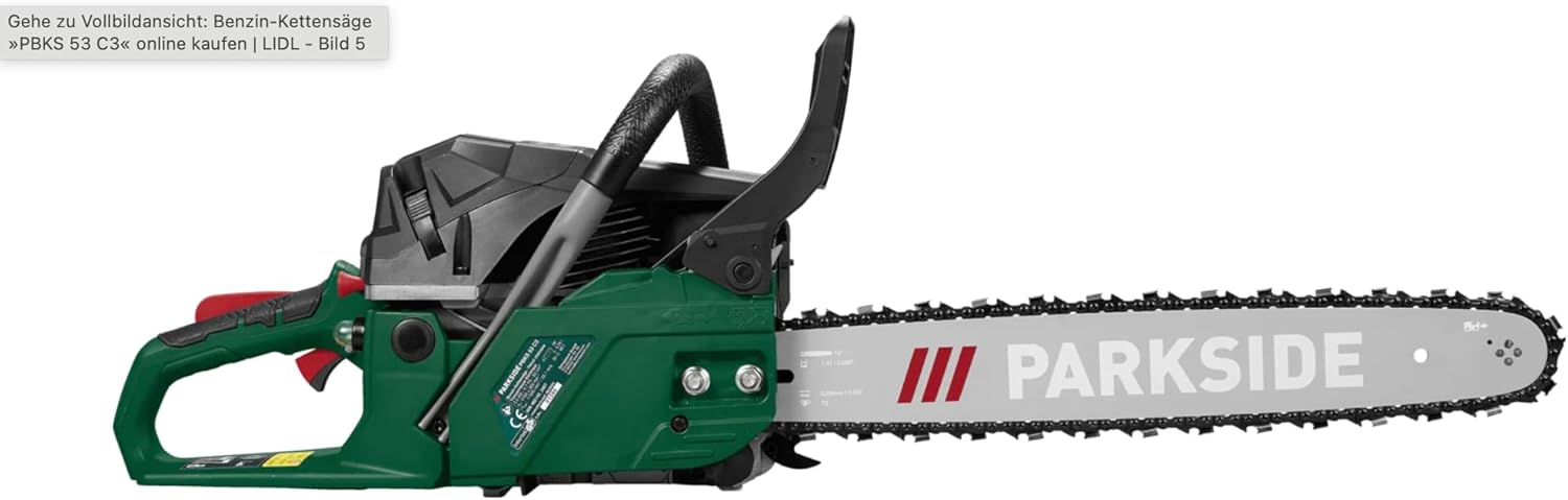 PARKSIDE® Benzin Kettensäge Motorsäge PBKS 53, 2-Takt Benzinmotor, 2,72 PS, max. 22,1 m/s, Schnittlänge: ca. 44 cm