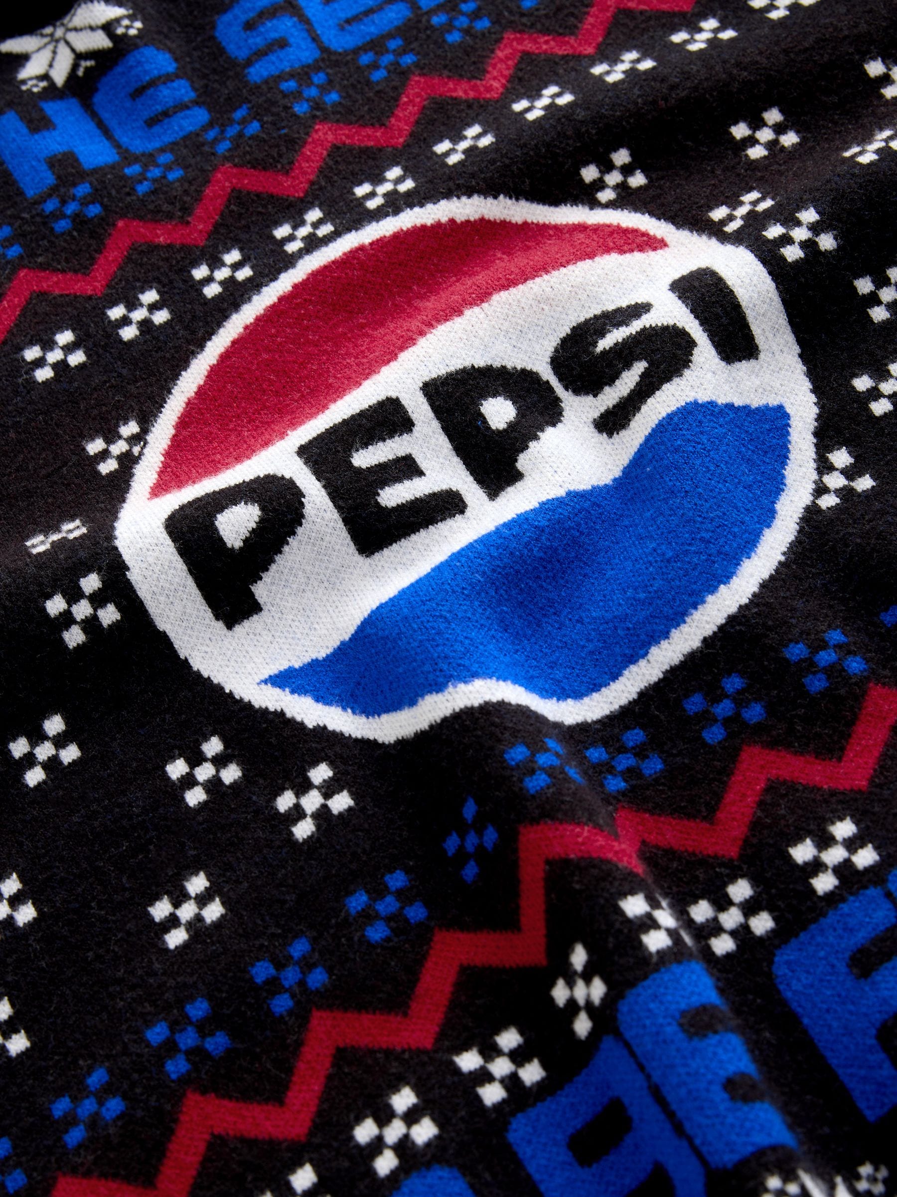 Zwart - Regular Fit Christmas Pepsi Fairisle Pattern Graphic Crew Neck Jumper