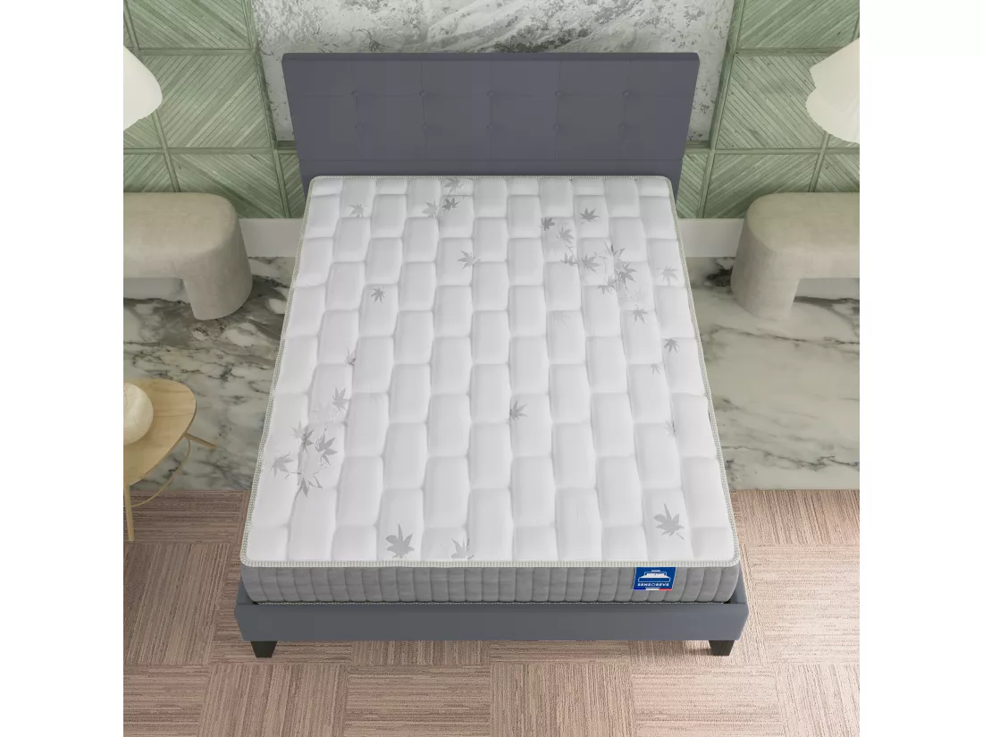 Ensemble Matelas + lit avec tête de lit 140x190 cm ép. 25cm à mémoire de forme