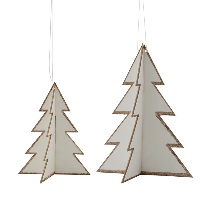 House Doctor - Threed Ornamente, weiss / gold (2er-Set)