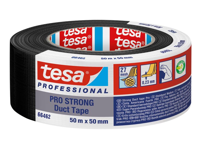 tesa Gewebeband Pro Strong Duct Tape Schwarz - 50 m x 50 mm Klebeband mit extra starkem Halt für Reparaturen, Befestigung, Abdichtung und mehr
