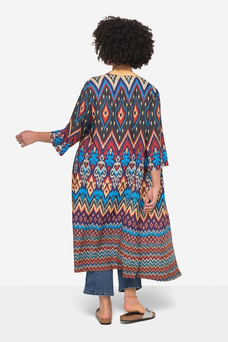 Kimono, grafischer Druck, offene Form, weite 3/4-Ärmel