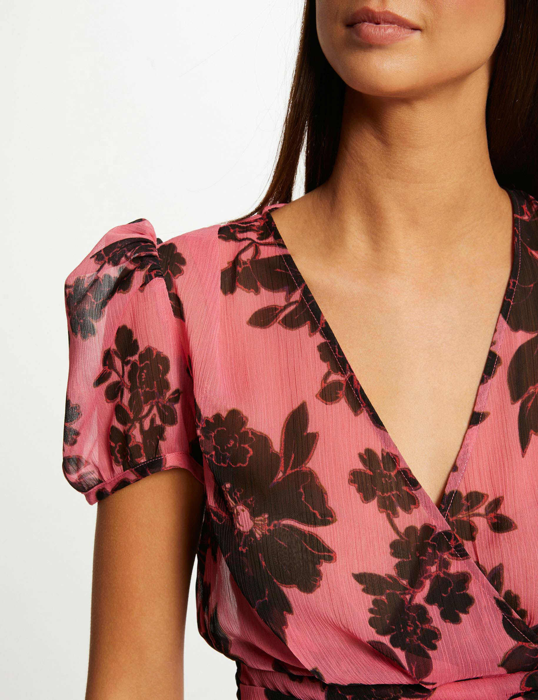 Blouse manches courtes noeud imprimée multico femme - multico