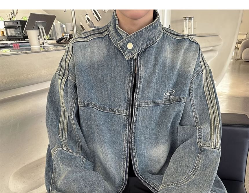 Lorencho - Gewassen denim jack met rits