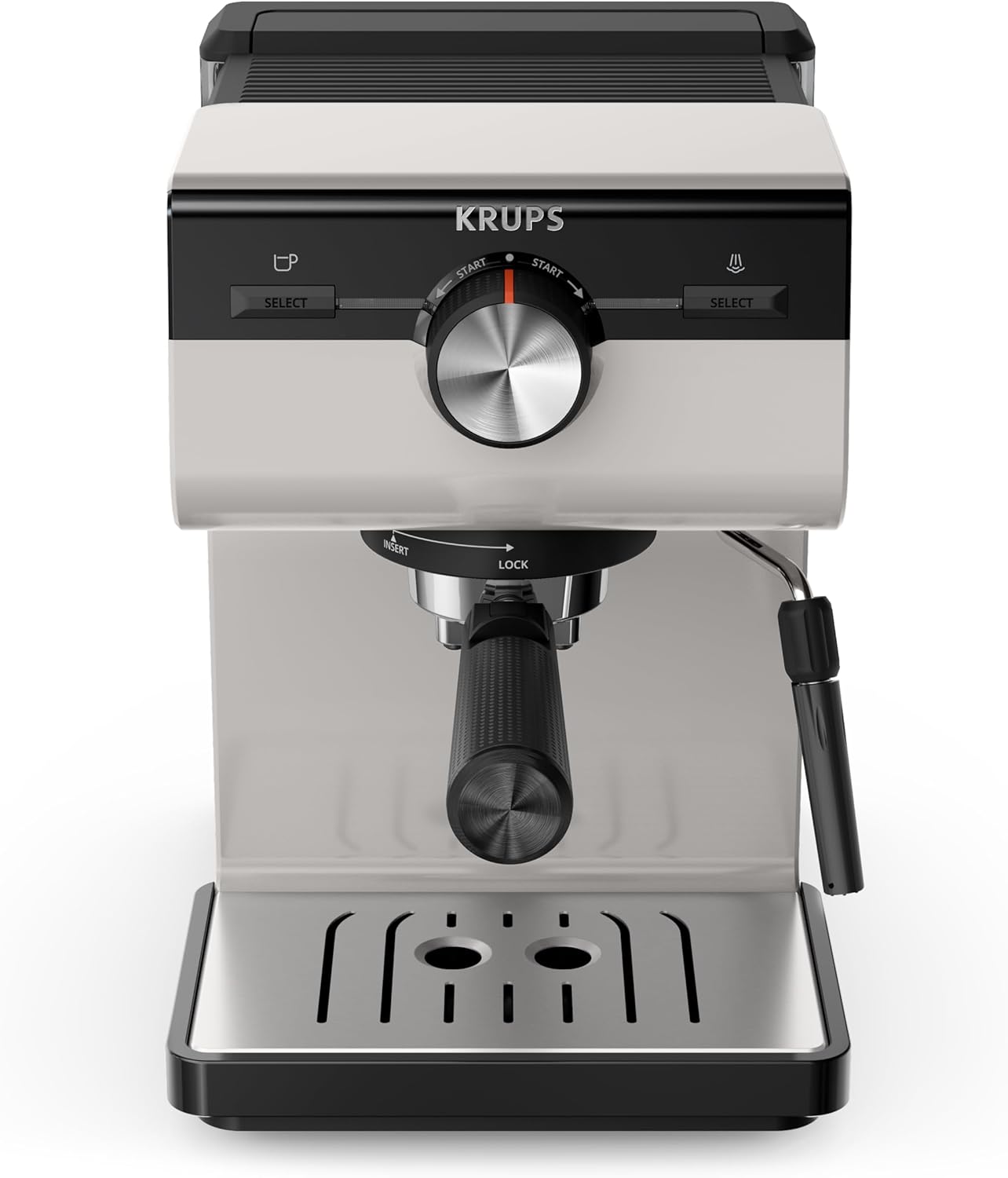 Krups Authentic Espresso-Siebträgermaschine, 15 bar, intuitive Bedienung, raffiniertes Design, integrierte Dampfdüse, 2 L-Wassertank, inkl. Zubehör, Grey/Creme, XP381B10