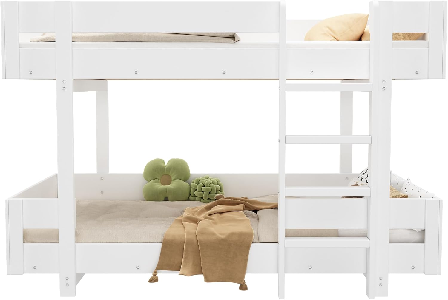 Etagenbett Kinderbett Hochbett mit 2 Liegeflächen 90x200 und Leiter, Platzsparendes Stockbett für 2 Kinder Holzbett Bettrahmen mit Rausfallschutz und Lattenrost, stabile Massivholzkonstruktion, Weiß