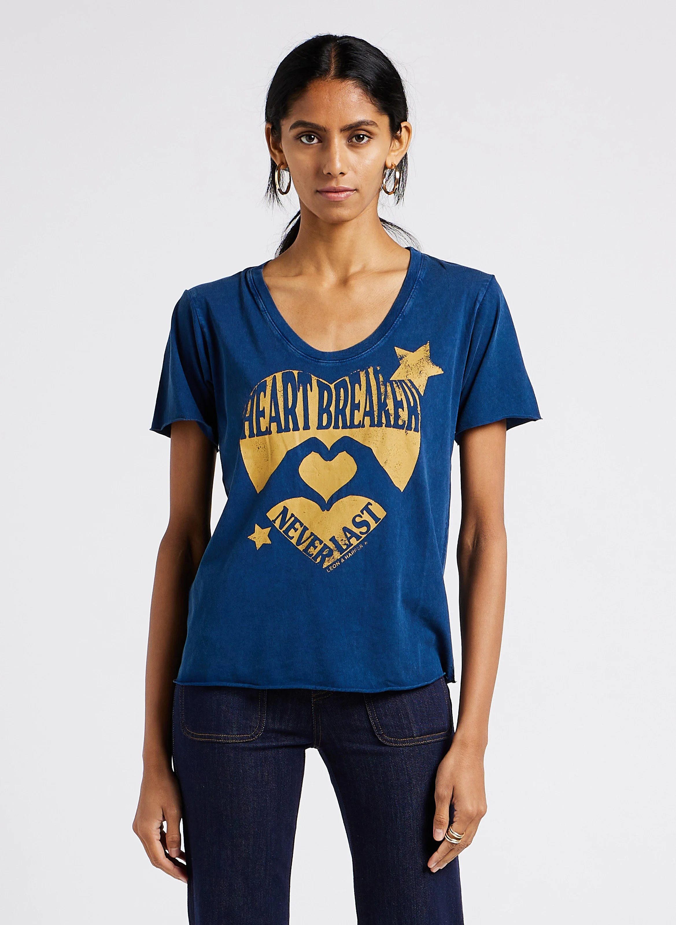 TIZIA - Tee-shirt col rond sérigraphié en coton | Bleu