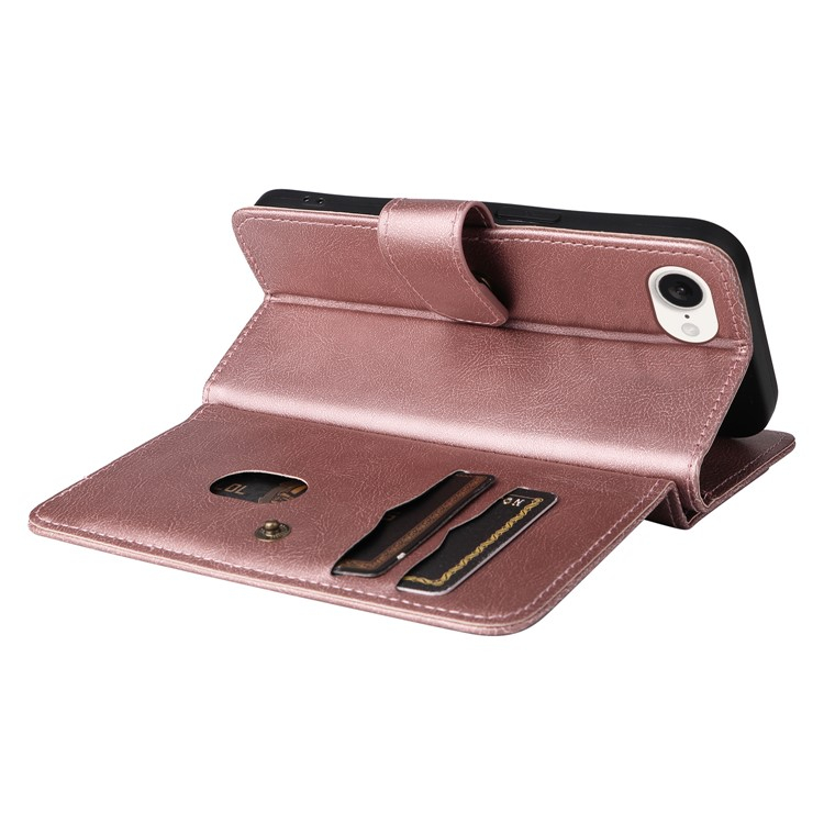 iPhone 16e Leder Tasche Flip Cover Kartenfächer mit Druckknopfverschluss - Roségold