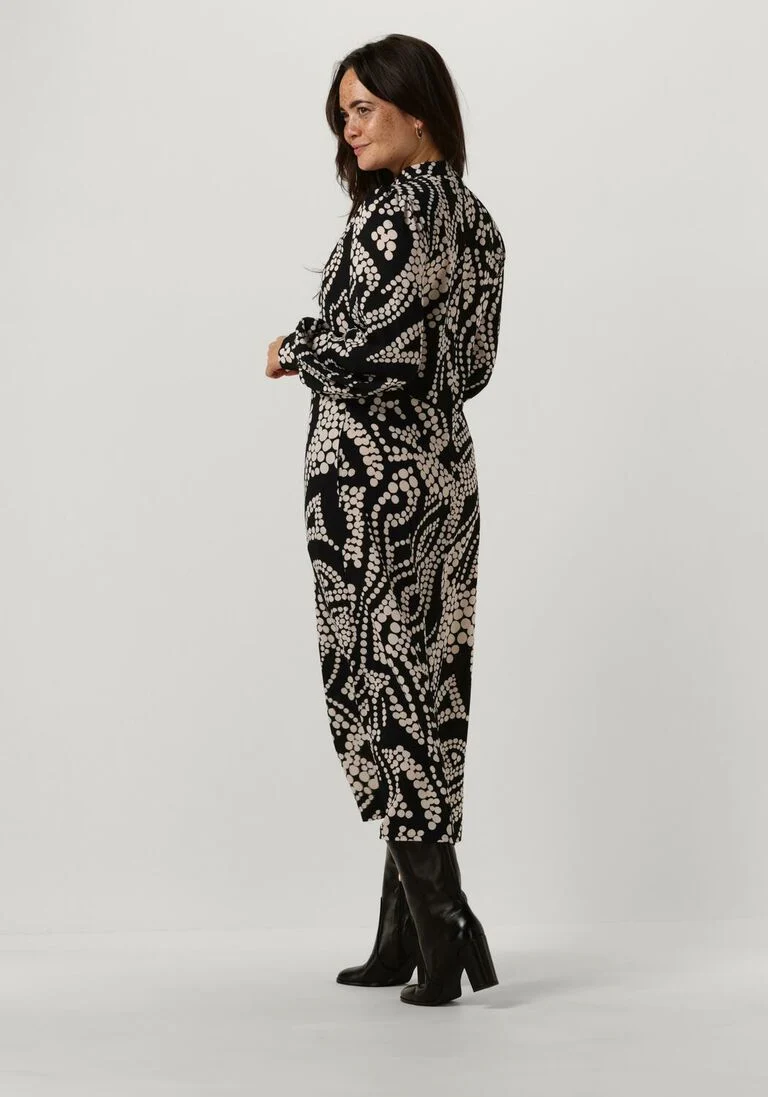 SUMMUM zwarte summum midi jurk dress irregular dots hammered