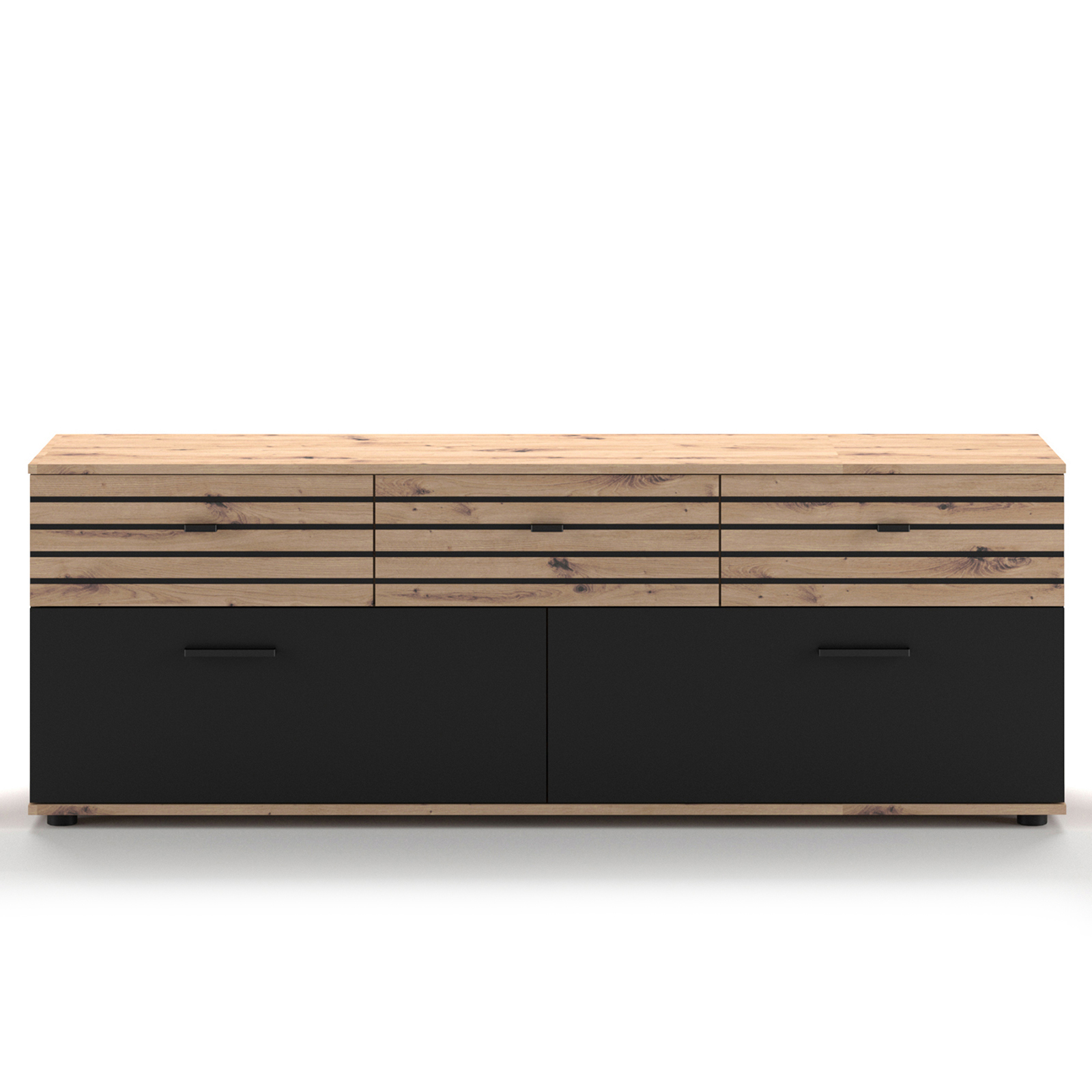TV-Lowboard SOLEA - Artisan Eiche - schwarz - 168 cm breit