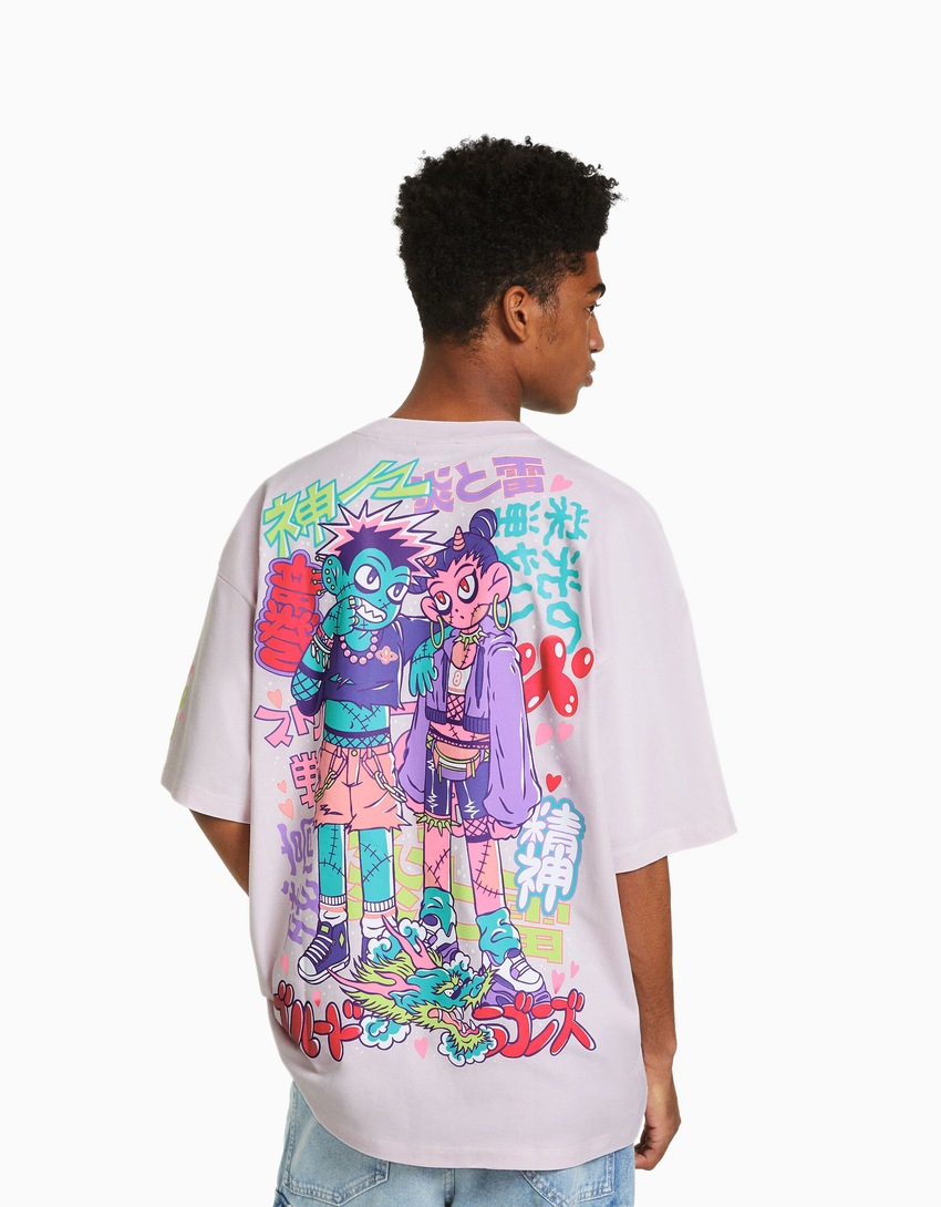 Camiseta de manga curta extra larga com estampa