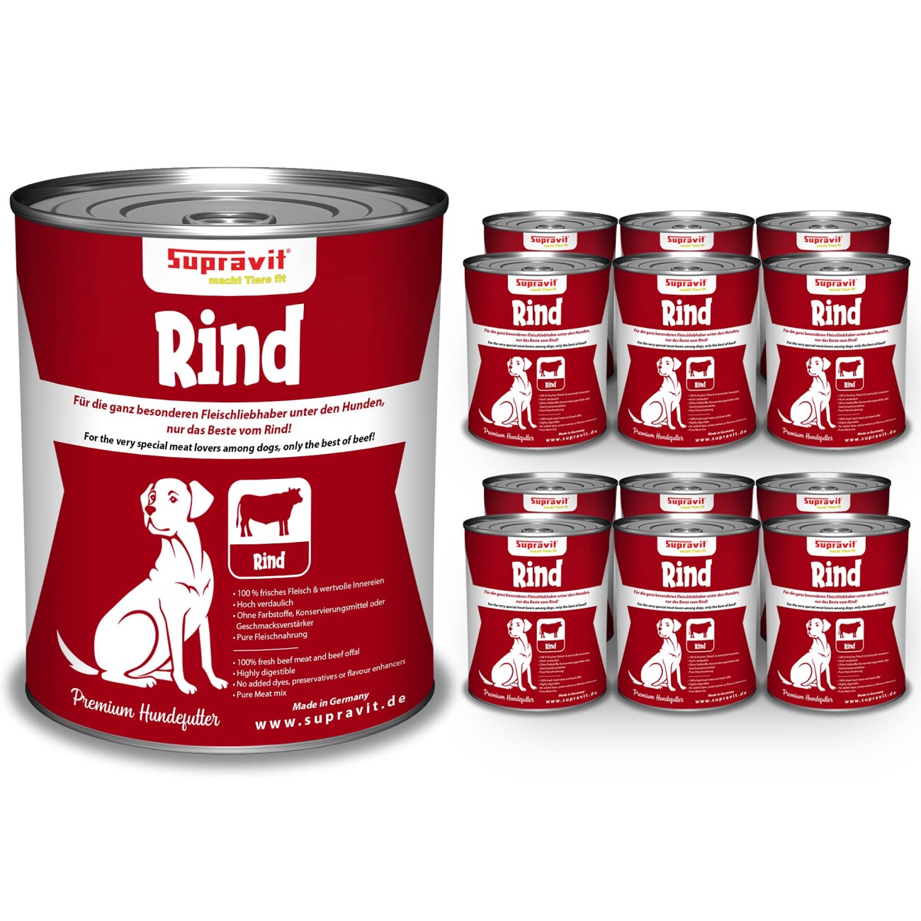 Supravit Hundenassfutter 12 x 410g Rind