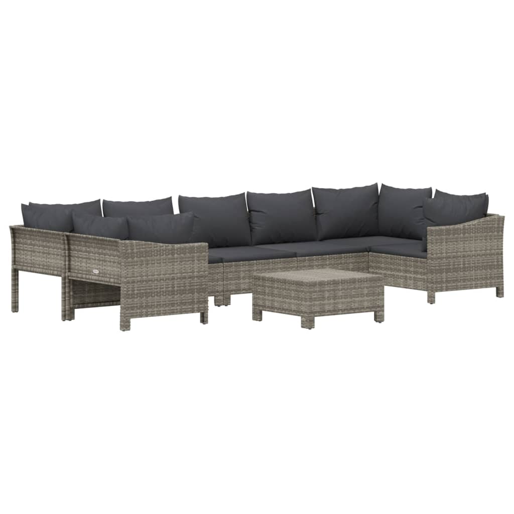 Salon de jardin meuble d'extérieur ensemble de mobilier 8 pièces avec coussins gris résine tressée