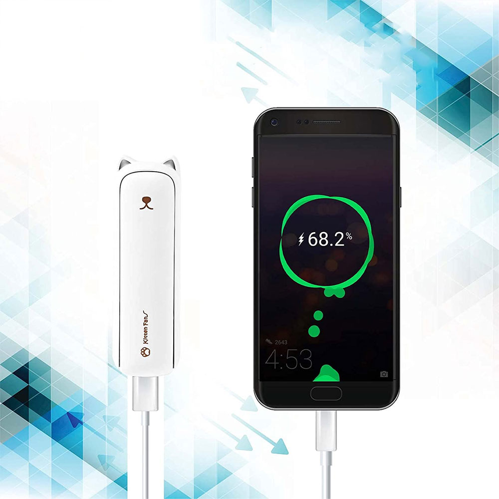 (5V/1A) 3in1 2000mAh USB Powerbank Ladegerät mit Ventilator und LED Taschenlampe   Trageschlaufe - Rosa