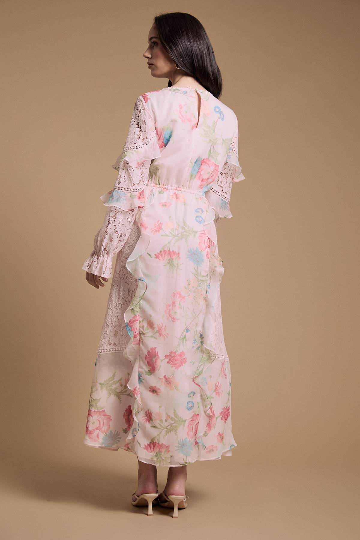 Oasis Robe Midaxi À Volants Et Dentelle Mélangée