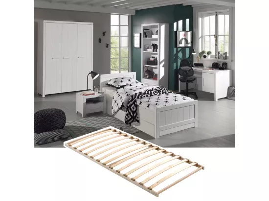 GASTON - Chambre 90x200cm + Sommier + Armoire 3P + Bureau