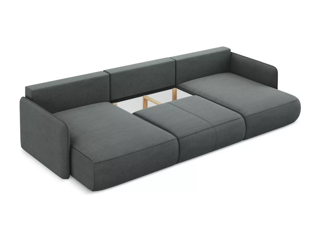 Canapé d'angle panoramique convertible en tissu texturé - gris - NANEA