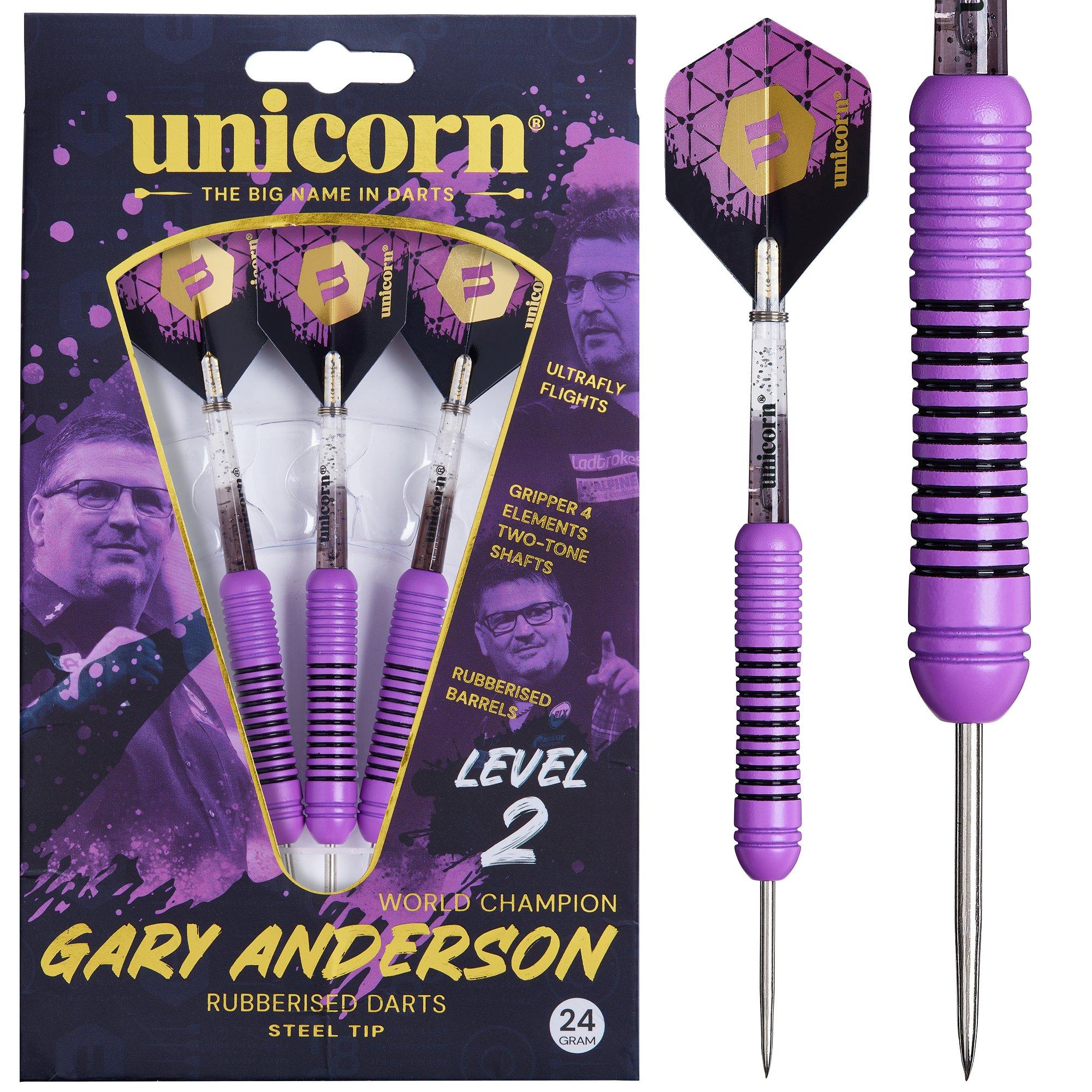 Unicorn Darts Steel Tip Darts Set Level 2 Gary The Flying Scotsman Anderson Rubberised Brass Barrels