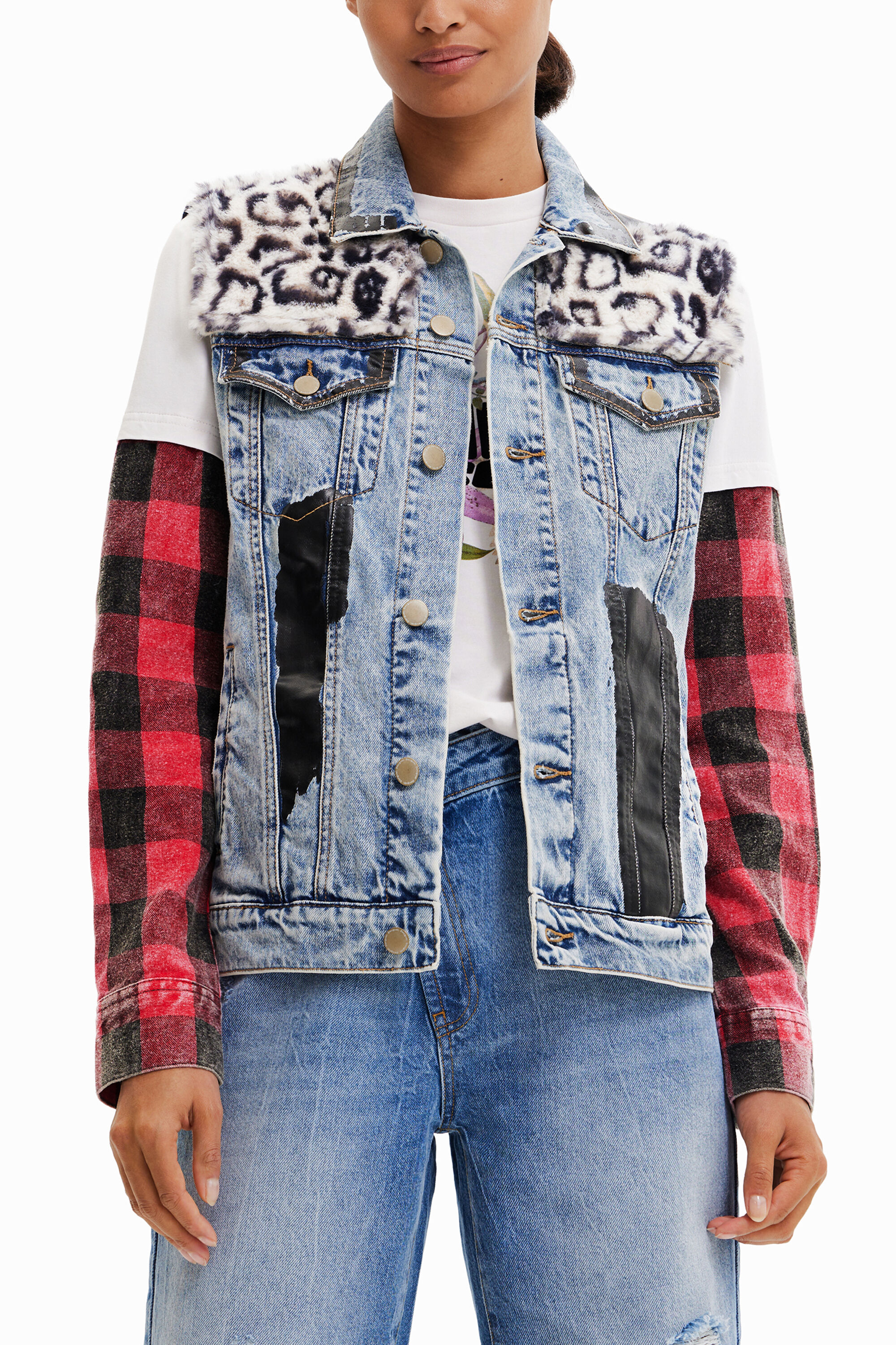 Gilet en jean imprimé animal
